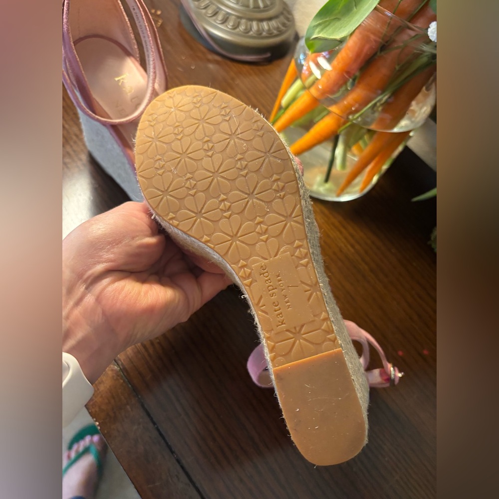 kate spade pink suede knotted espadrille wedge sandals - Picture 4 of 6